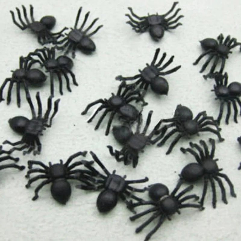 Halloween 50 Pc Plastic Black and Glow Spiders