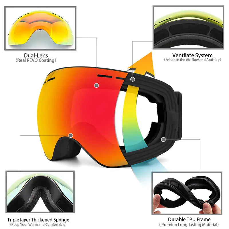 Snowboarding / Ski Goggles With Anti-Fog Protection - BlissfulBasic