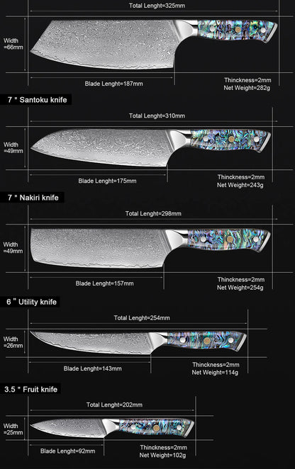 Sheftek Luxury Damascus Stainless Steel Chef Knives 1-9PC Set