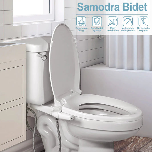 SAMODRA Bidet Attachment Ultra-Slim Toilet Seat Attachment Dual Nozzle Bidet Adjustable Water Pressure Non-Electric Ass Sprayer - BlissfulBasic
