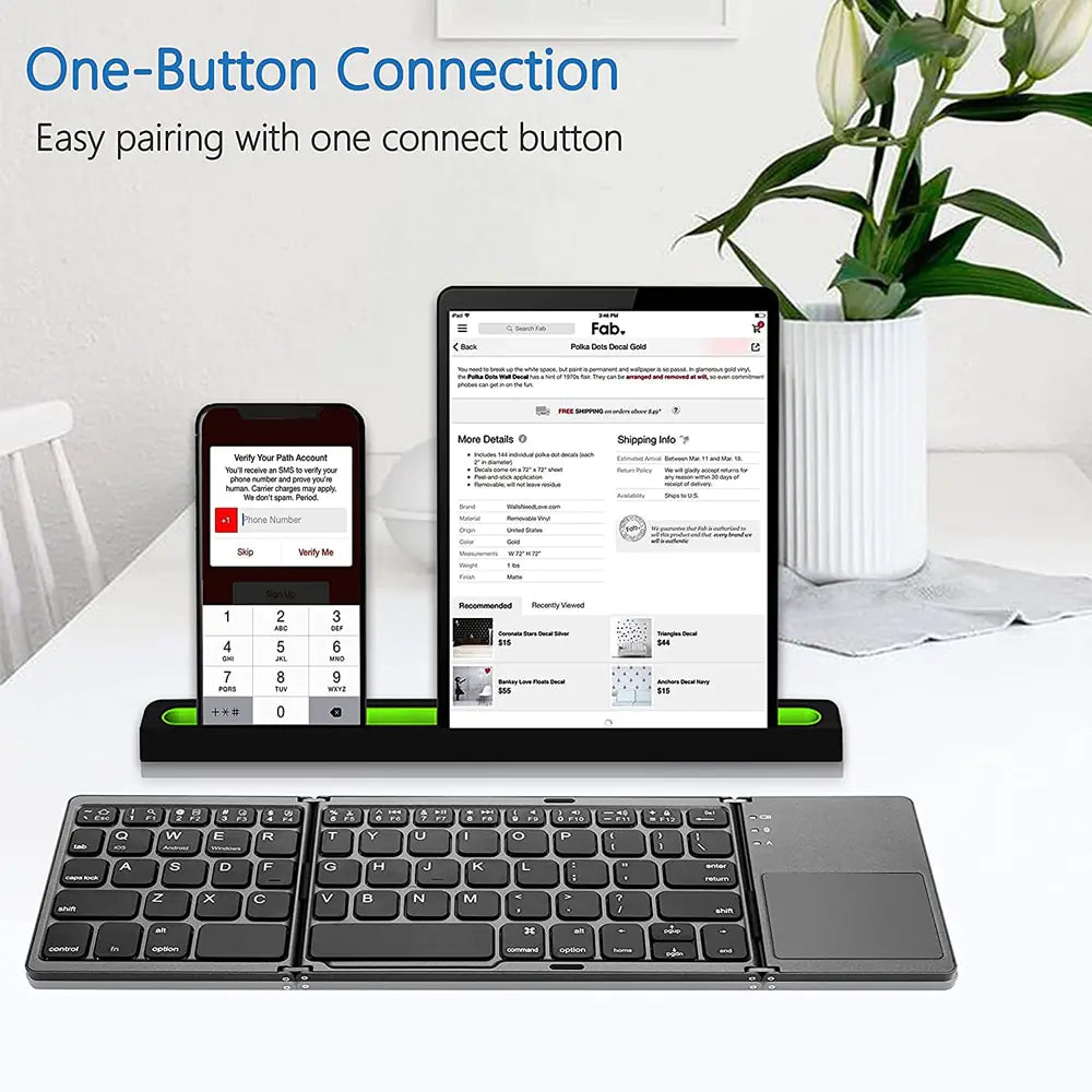 New Portable Triplefold Bluetooth | Wireless Keyboad with Touchpad - BlissfulBasic