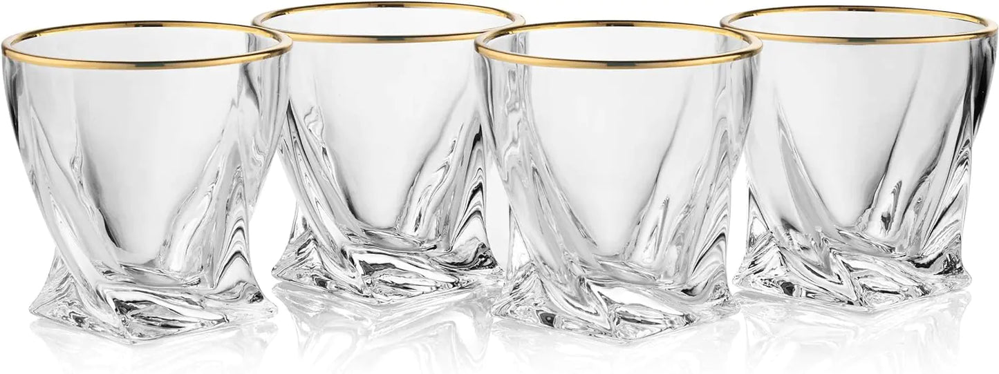 Gold-Rimmed Twisted Whiskey Glasses (Set Of 4)