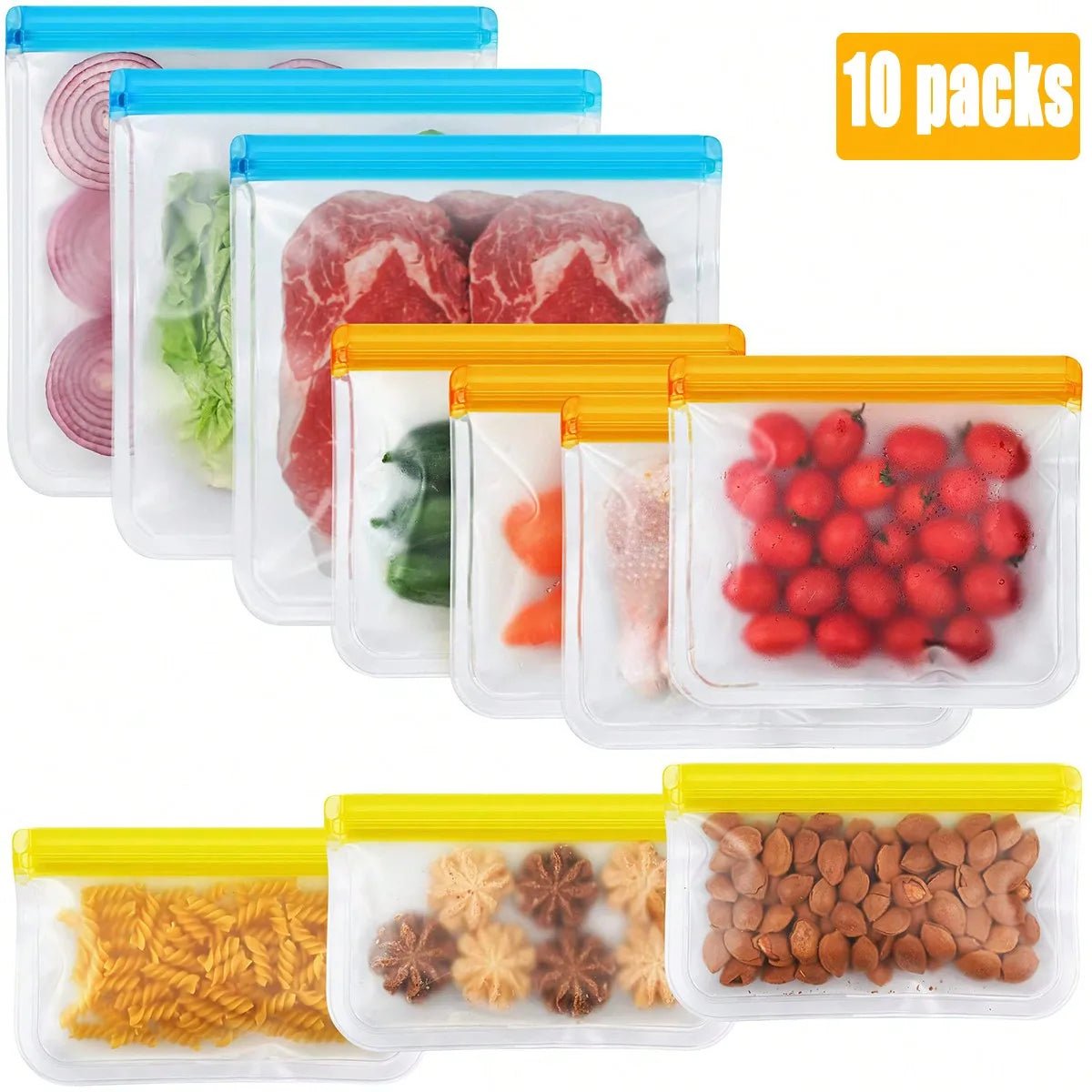 Reusable Food Bags (Silicone 10 Pack) | Silicone Food Storage Bags 