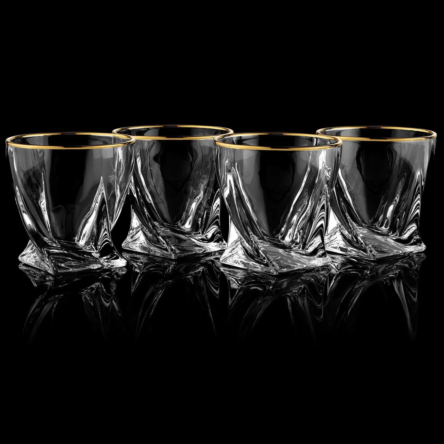 Gold-Rimmed Twisted Whiskey Glasses (Set Of 4)