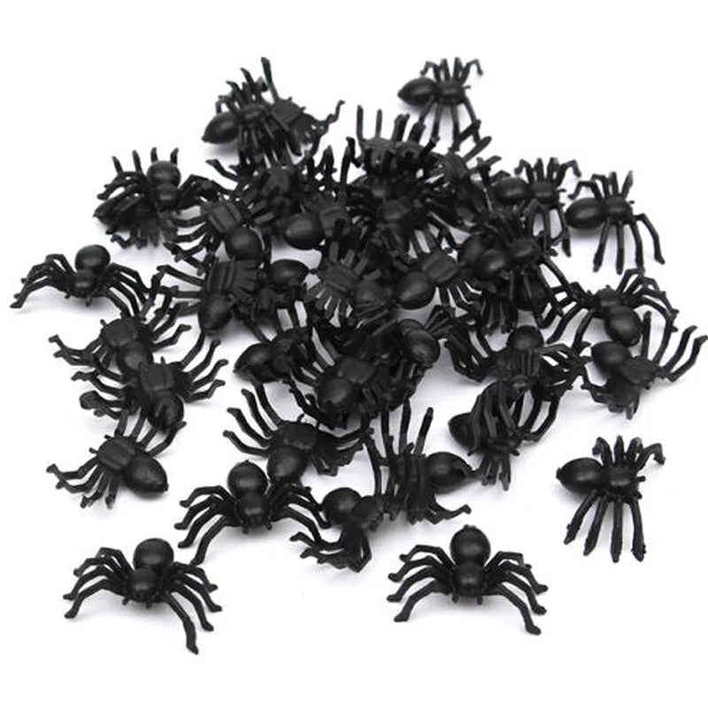 Halloween 50 Pc Plastic Black and Glow Spiders | available at BlissfulBasic.com